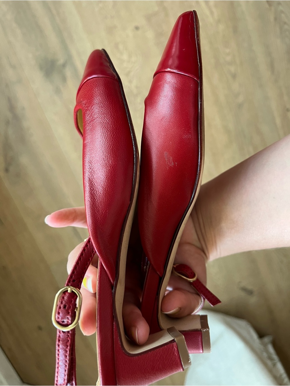 Alohas Red Leather Slingback Square-Toe Leather Lindy pumps - Picture 6 of 7